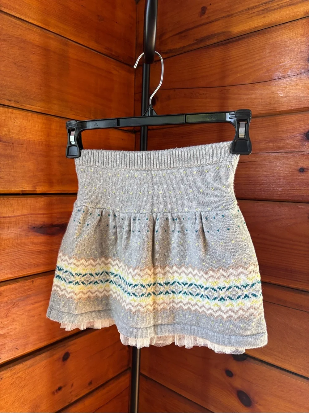 babyGap Girls 4 Years Gray Fair Isle Knit A-Line Skirt Tulle Hem Pull-On